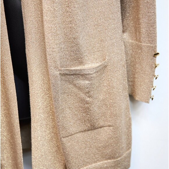 JM Collection Shimmering Gold Cardigan Size Large with Gold Buttons - Picture 6 of 11